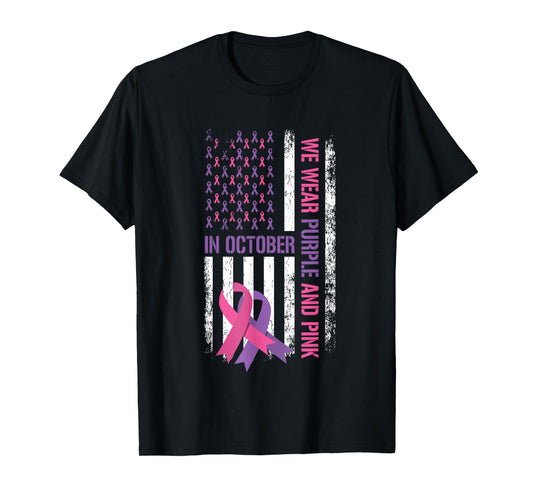 US Flag Breast Cancer and Domestic Violence Awareness T-Shirt