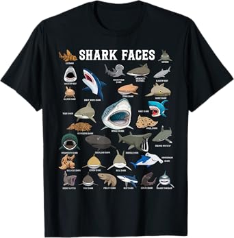 Shark Faces - Type of Shark - Shark Faces of All Kinds T-Shirt