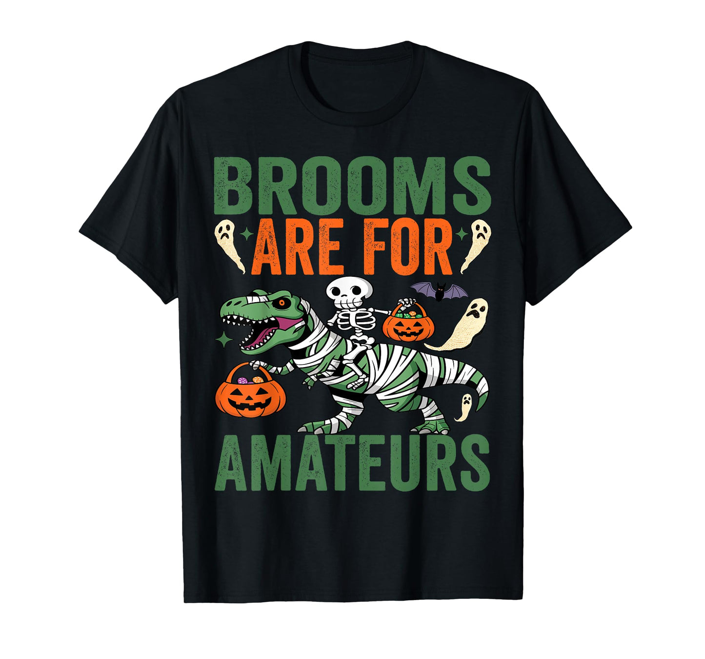 Brooms are for Amateurs Skeleton Riding T-rex Dinosaur Kids T-Shirt