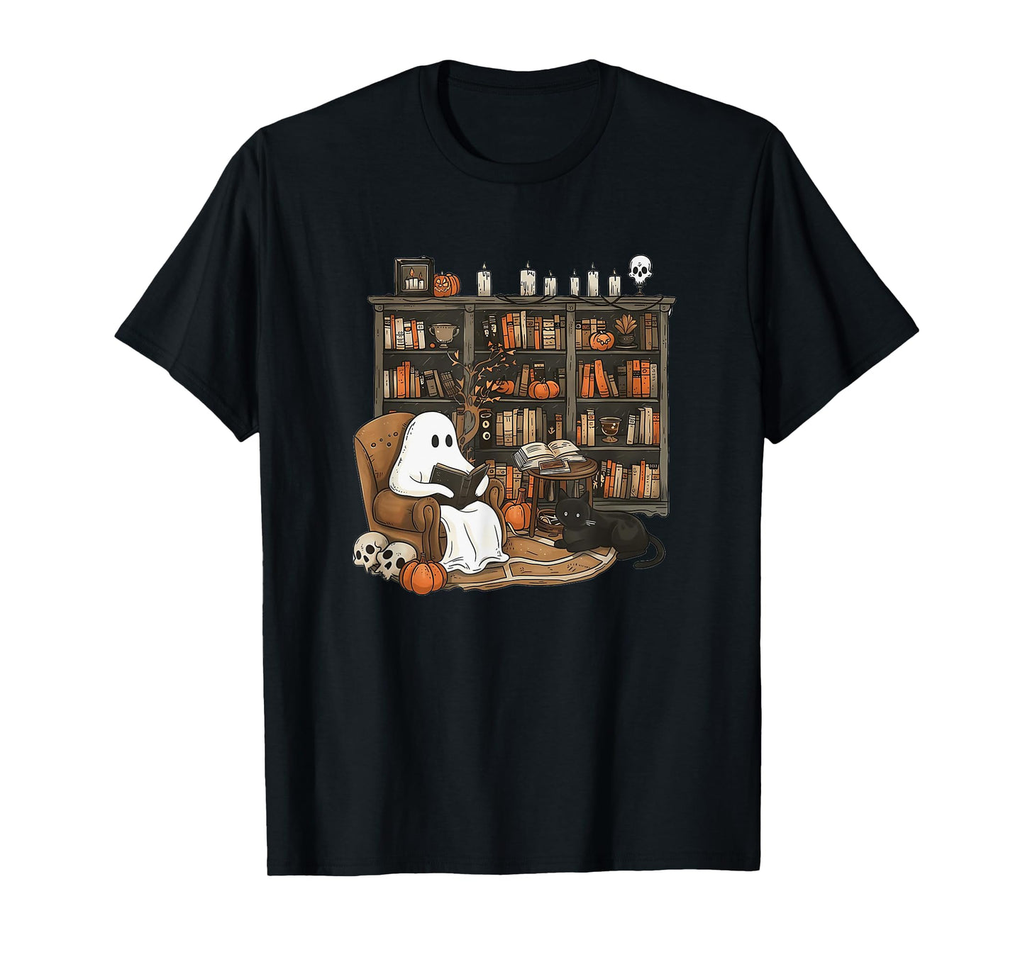 Retro Ghost Reading Books, Librarian Ghost Halloween T-Shirt