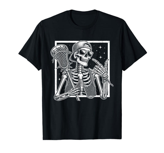 Skeleton Lacrosse Player Birthday Halloween Mens Womens Kids T-Shirt