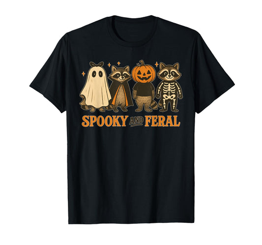 Cute Halloween Raccoon Spooky and Feral T-Shirt