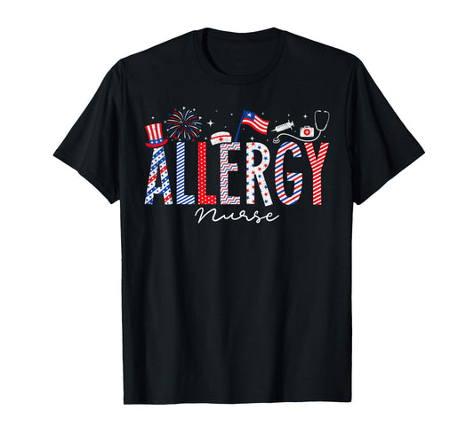 4th Of July Allergy Nurse Scrub Tops Patriotic Nurses T-Shirt for Women Men
