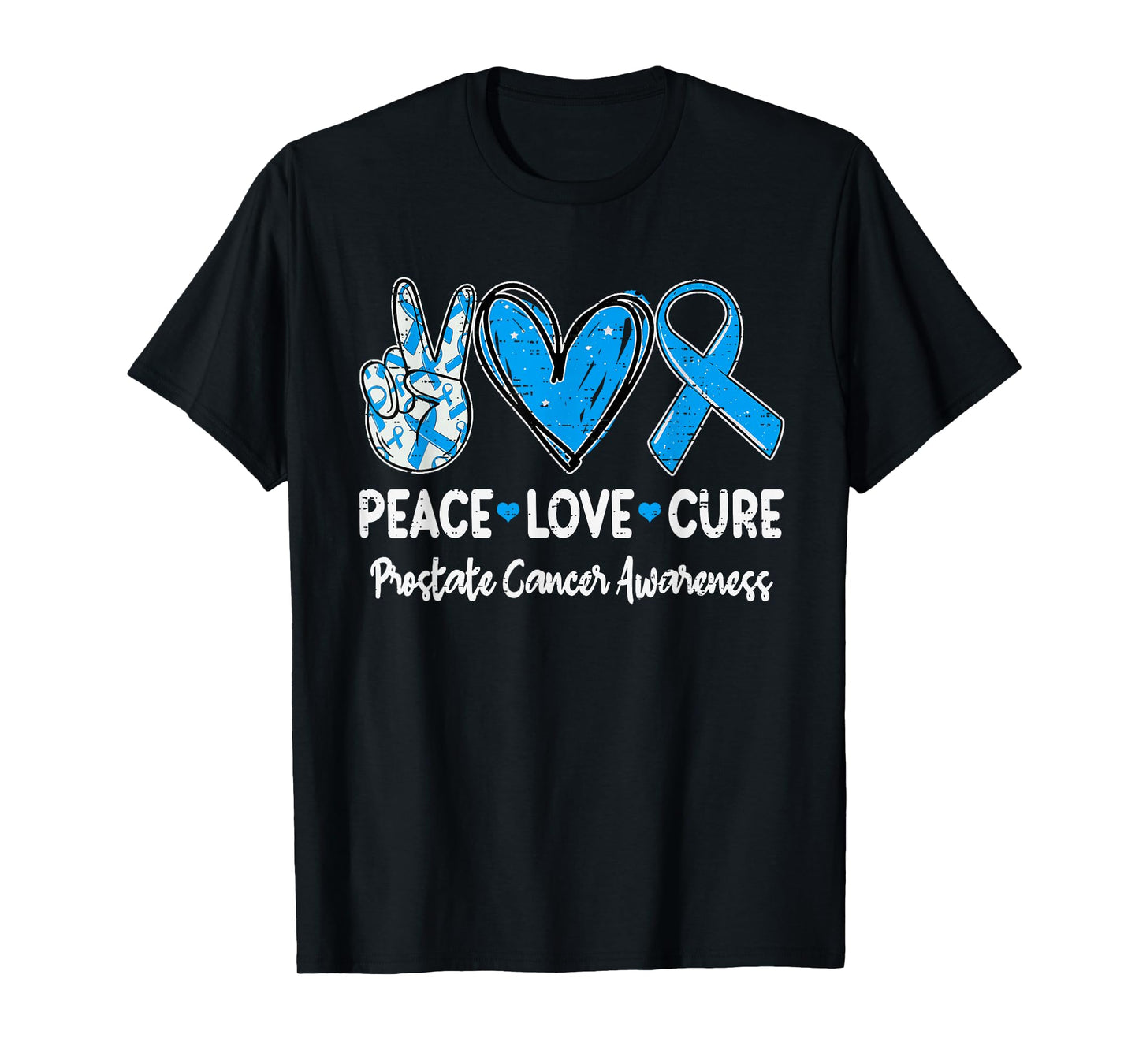 Peace Love Cure Prostate Cancer Awareness Ribbon Blue T-Shirt