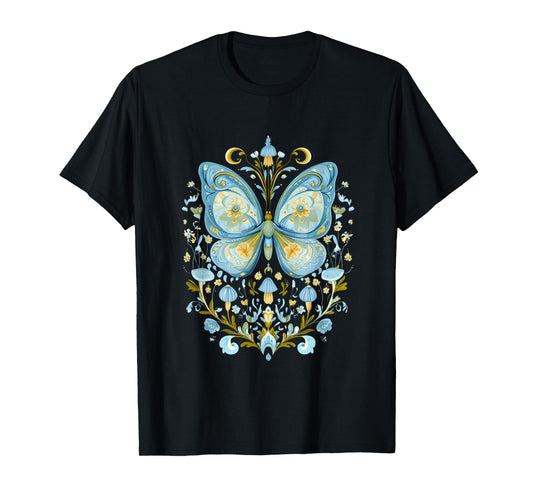 Cottagecore Butterfly and Botanical Motif T-Shirt