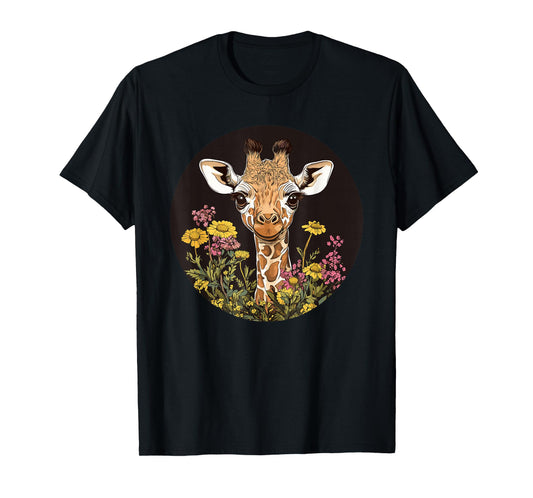 Adorable Giraffe With Flowers T-Shirt