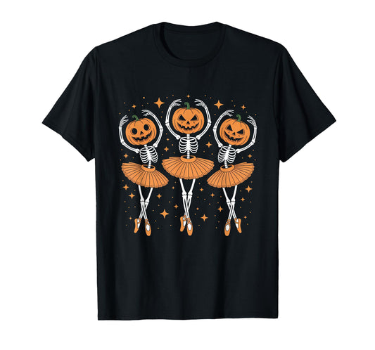 Dancing Skeleton Pumpkin Ballerina Ballet Dance Halloween T-Shirt