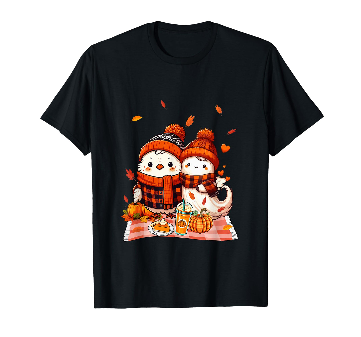 Chicken with Boo Halloween Thanksgiving Fall Leaves Pumpkins T-Shirt