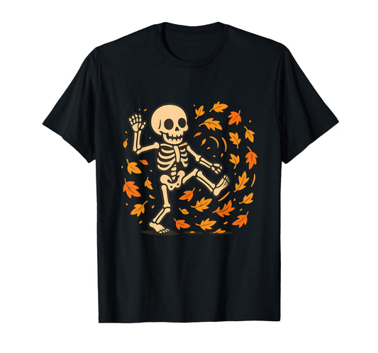 Dancing Skeleton in Autumn Leaves T-Shirt