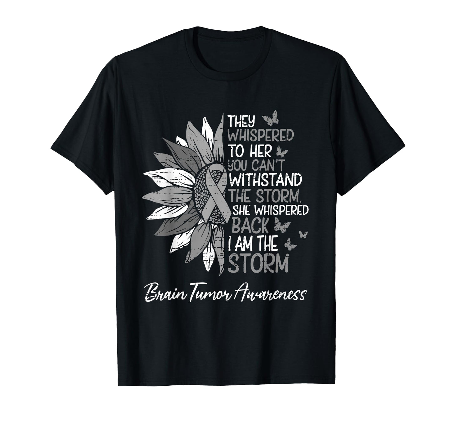 Motivational Brain Tumor Awareness Sunflower Ribbon Gray T-Shirt