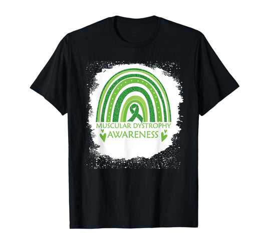 Muscular Dystrophy Awareness Bleached Rainbow Green Ribbon T-Shirt