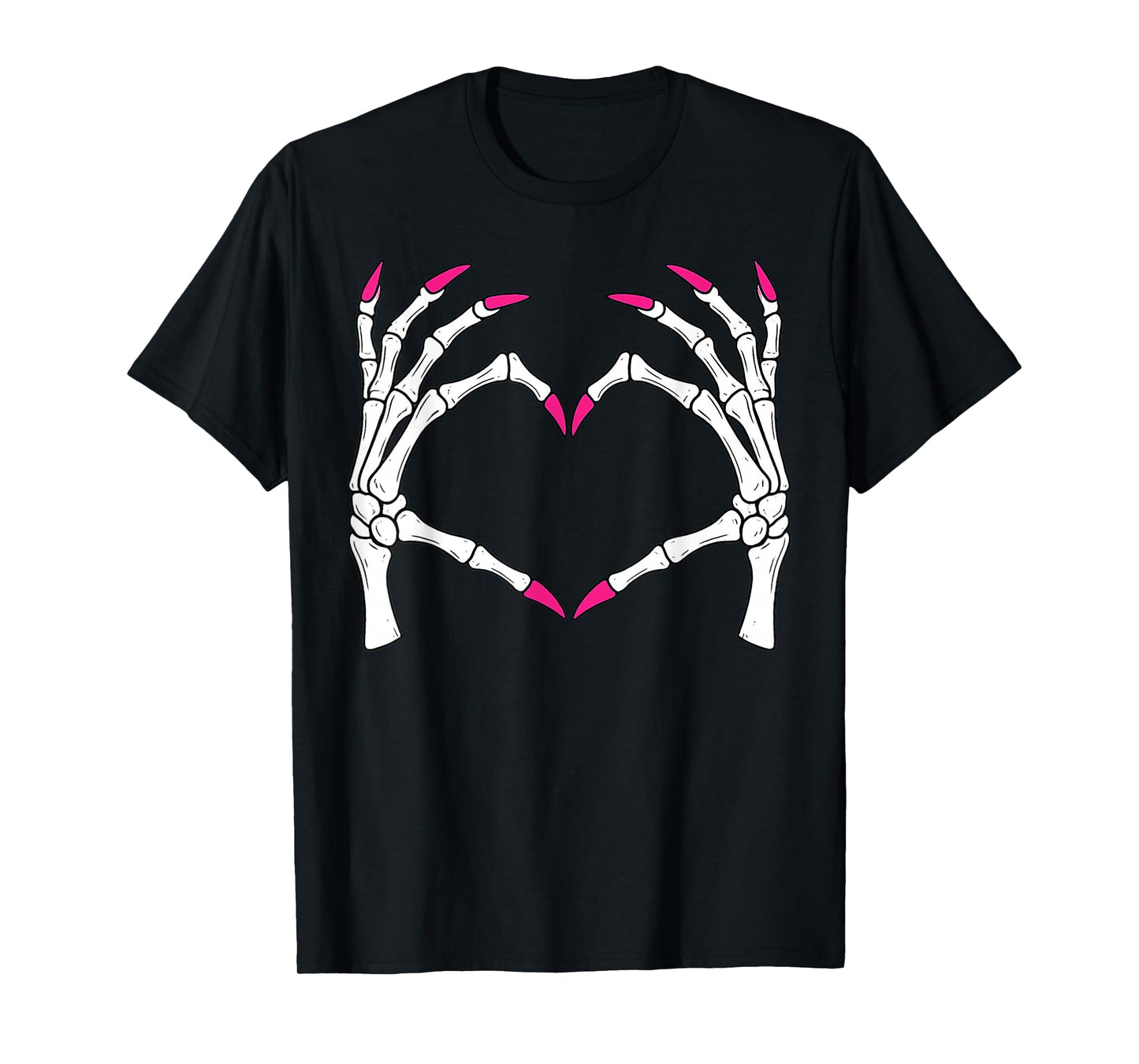 Skeleton Hands Heart Halloween Goth Couple Pink Nails Vibes T-Shirt