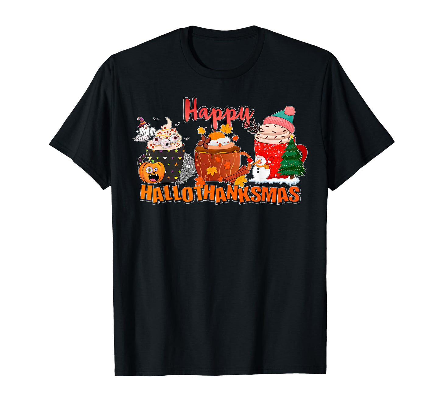 Happy Hallothanksmas Halloween Coffee Latte Thanksgiving T-Shirt