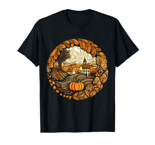 Cottagecore Pumpkins Fall Village Women's Graphic T-Shirt