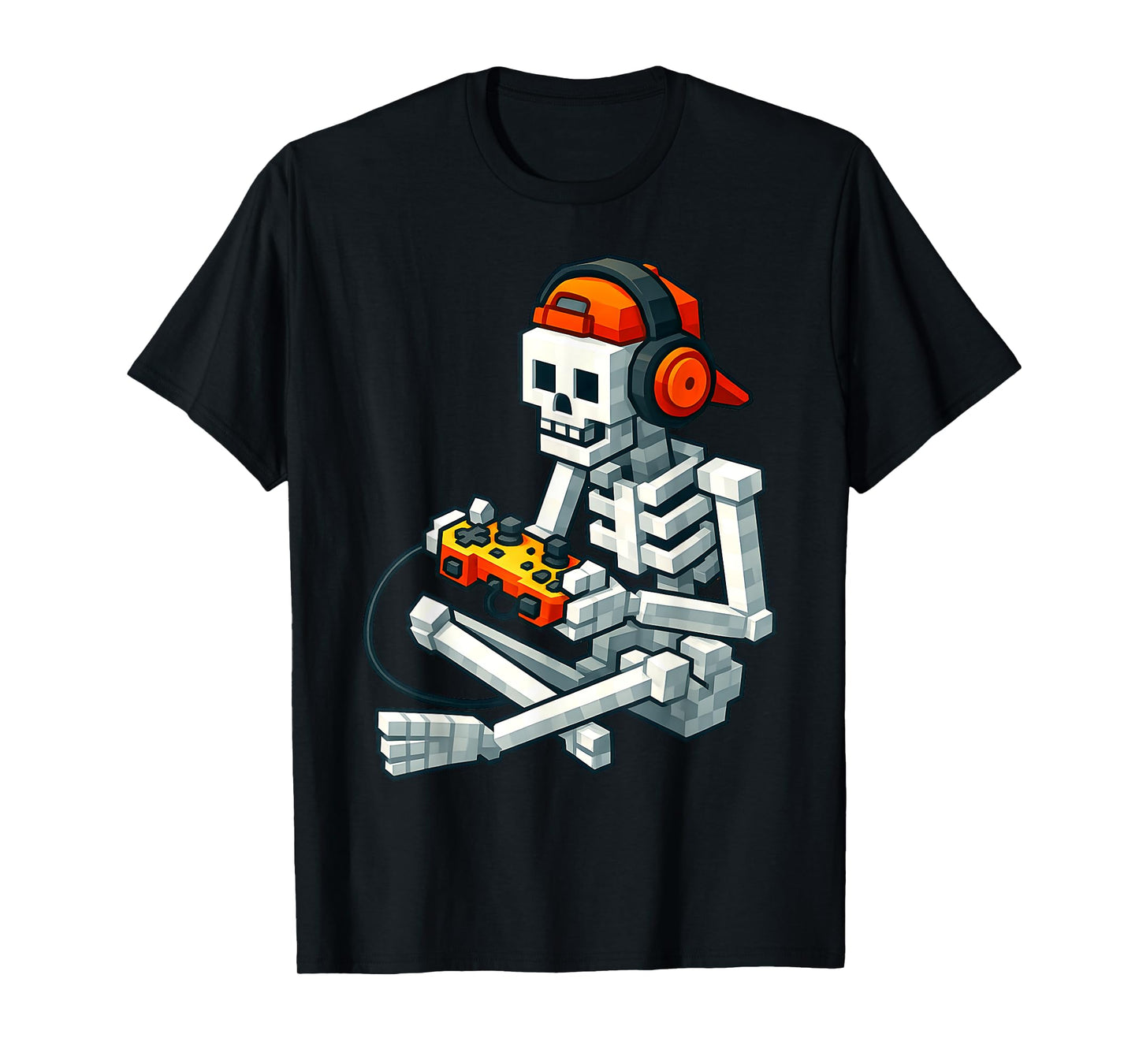 Halloween Skeleton Gamer Pixel Video Gaming Boys Men Kids T-Shirt