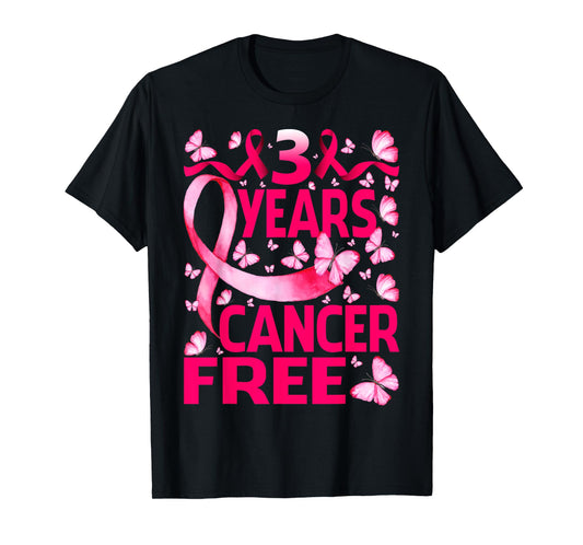 3 Years Breast Cancer Free Survivor Butterfly T-Shirt