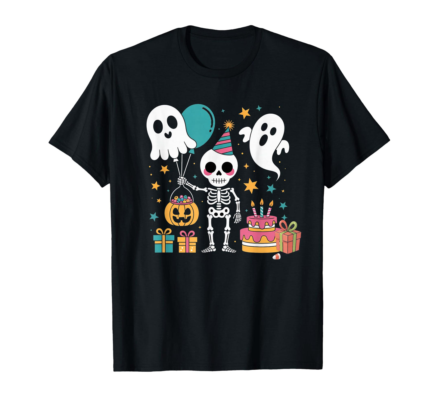 Skeleton Birthday Funny Happy Halloween Bday Boys Girls Kids T-Shirt