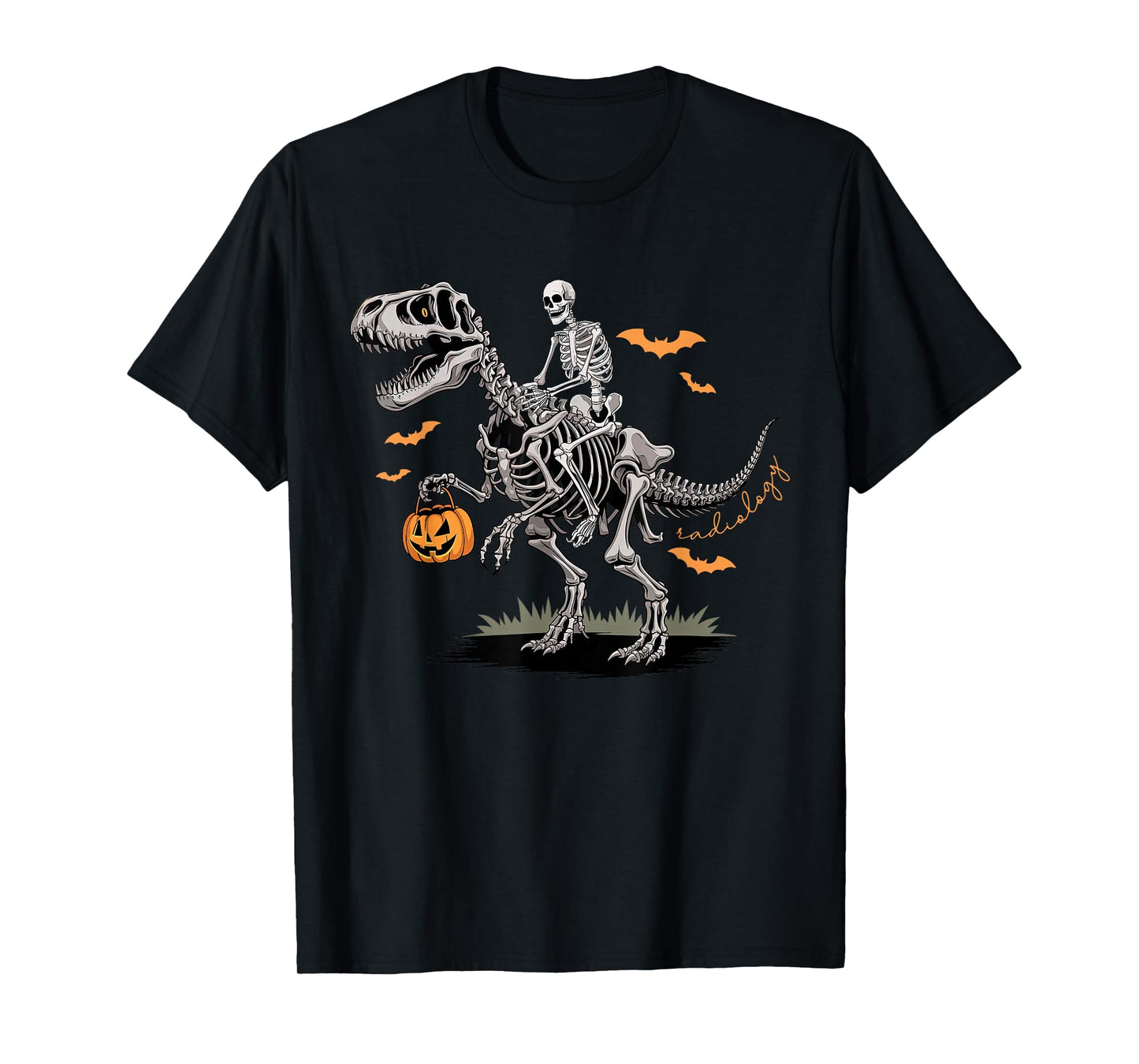 Radiology Halloween Skeleton Riding Dinosaur X-ray Tech Fall T-Shirt