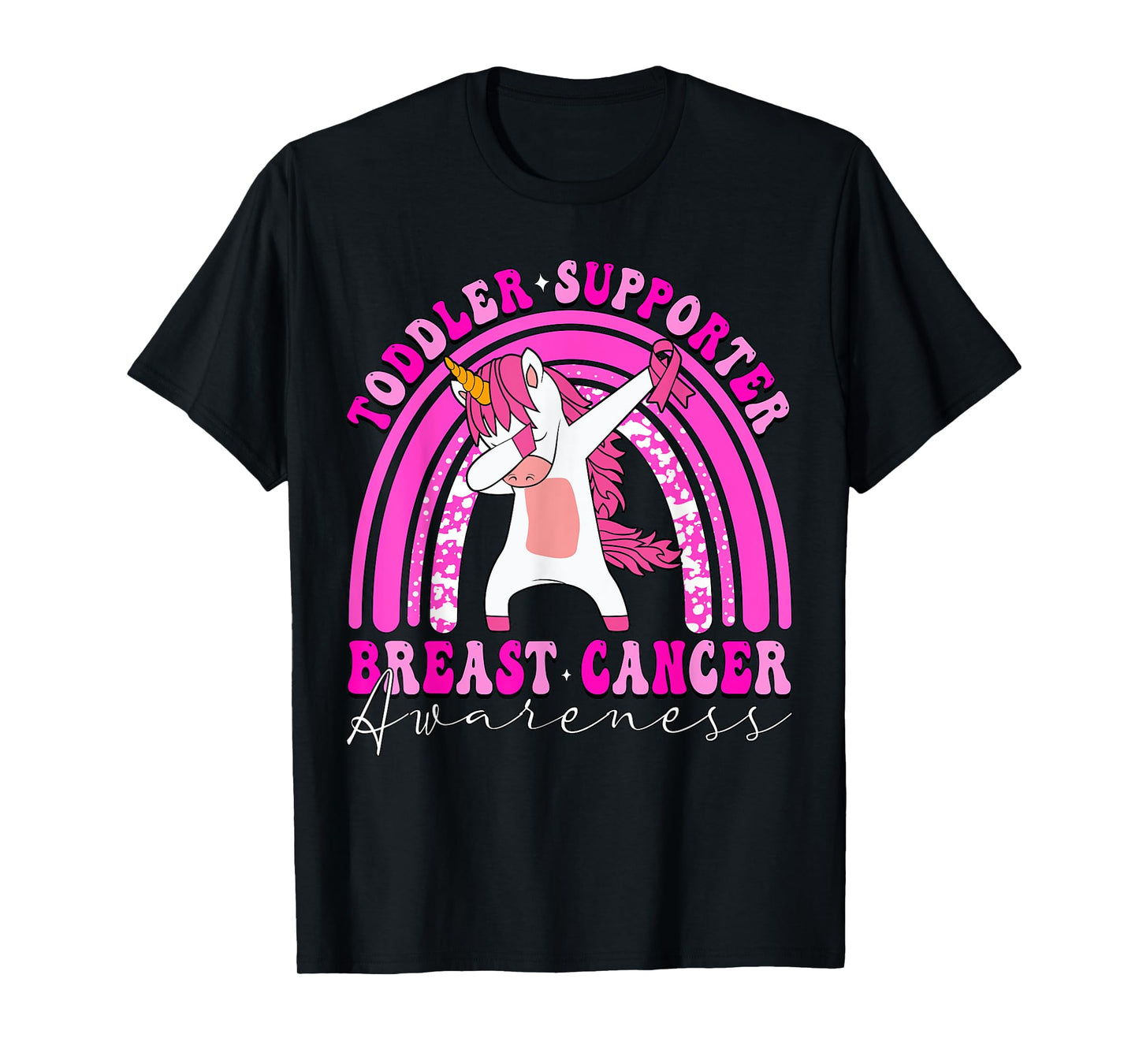 Toddler Supporter Dabbing Unicorn Breast Cancer Pink Ribbon T-Shirt