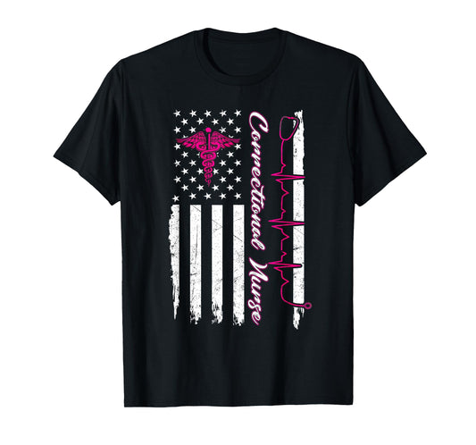 Correctional Nurse USA Flag Breast Cancer Nursing RN T-Shirt