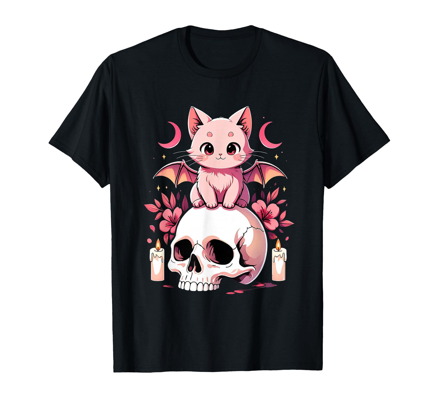 Kawaii Pastel Goth Cute Creepy Cat Bat Skeleton Men Women T-Shirt
