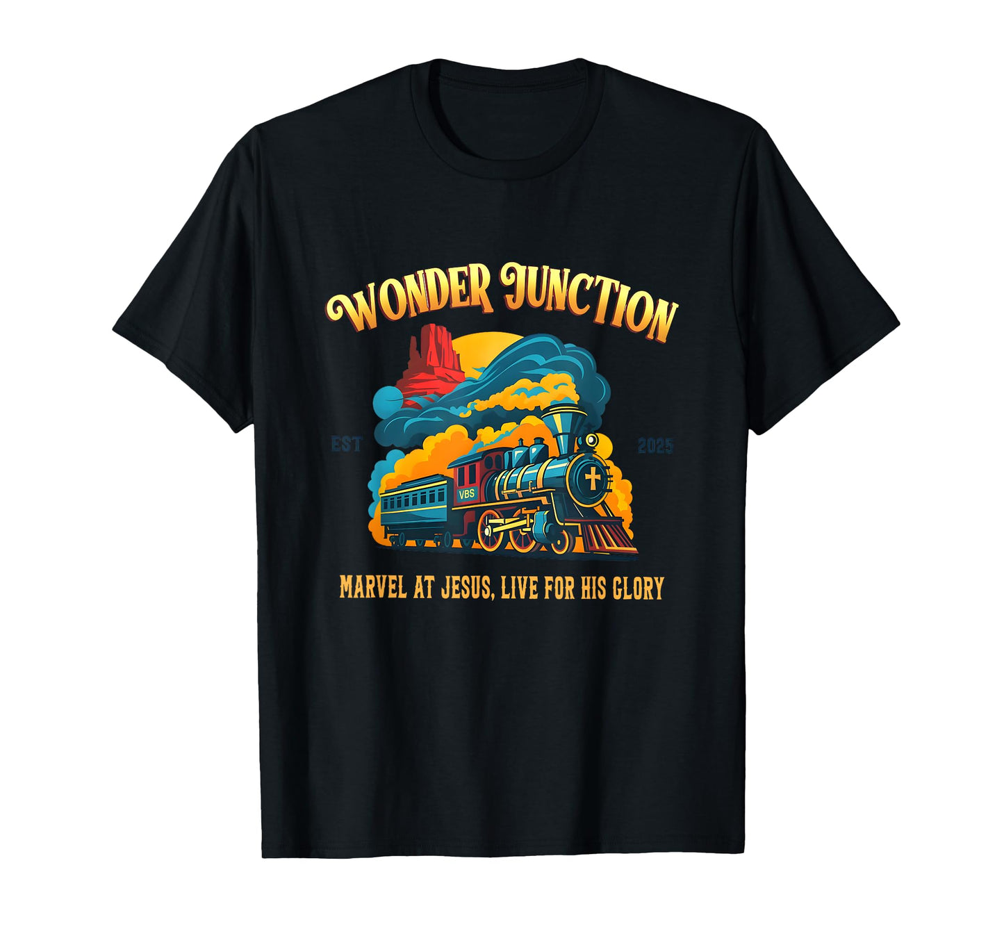 Christian Camp VBS 2025 Wonder His Glory Junction Train T-Shirt