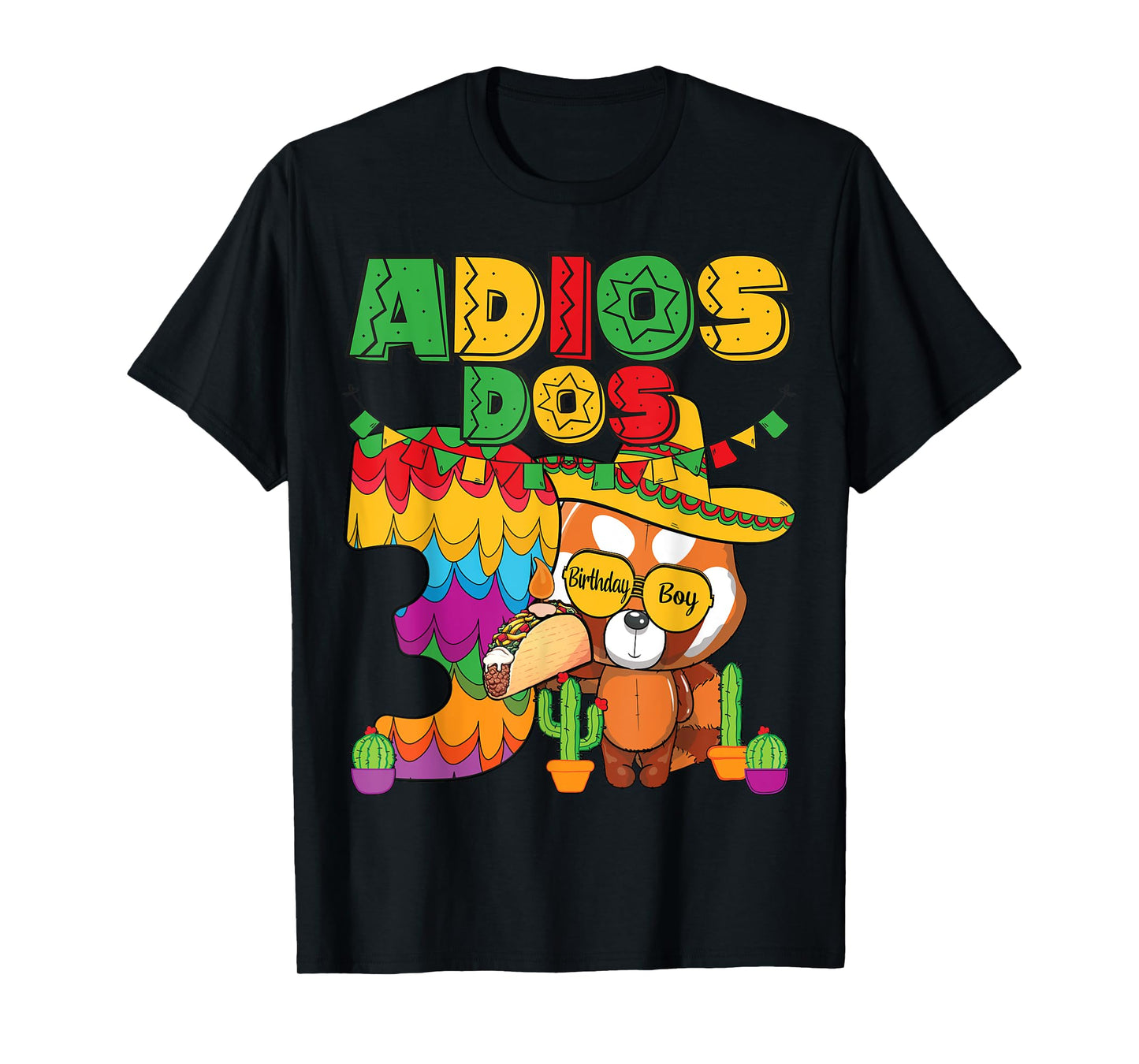 Adios Dos 3 Year Old Boys Birthday Mexican Fiesta Theme T-Shirt