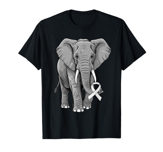Lung Cancer Awareness Elephant White Ribbon Support T-Shirt