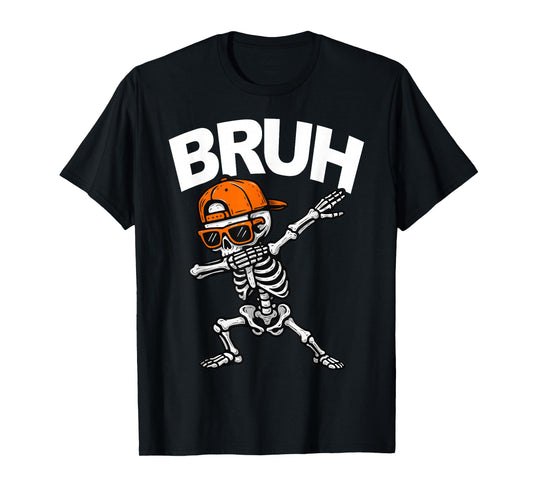 Dabbing Skeleton Bruh Halloween Dab Trick Or Treat Boys Kids T-Shirt