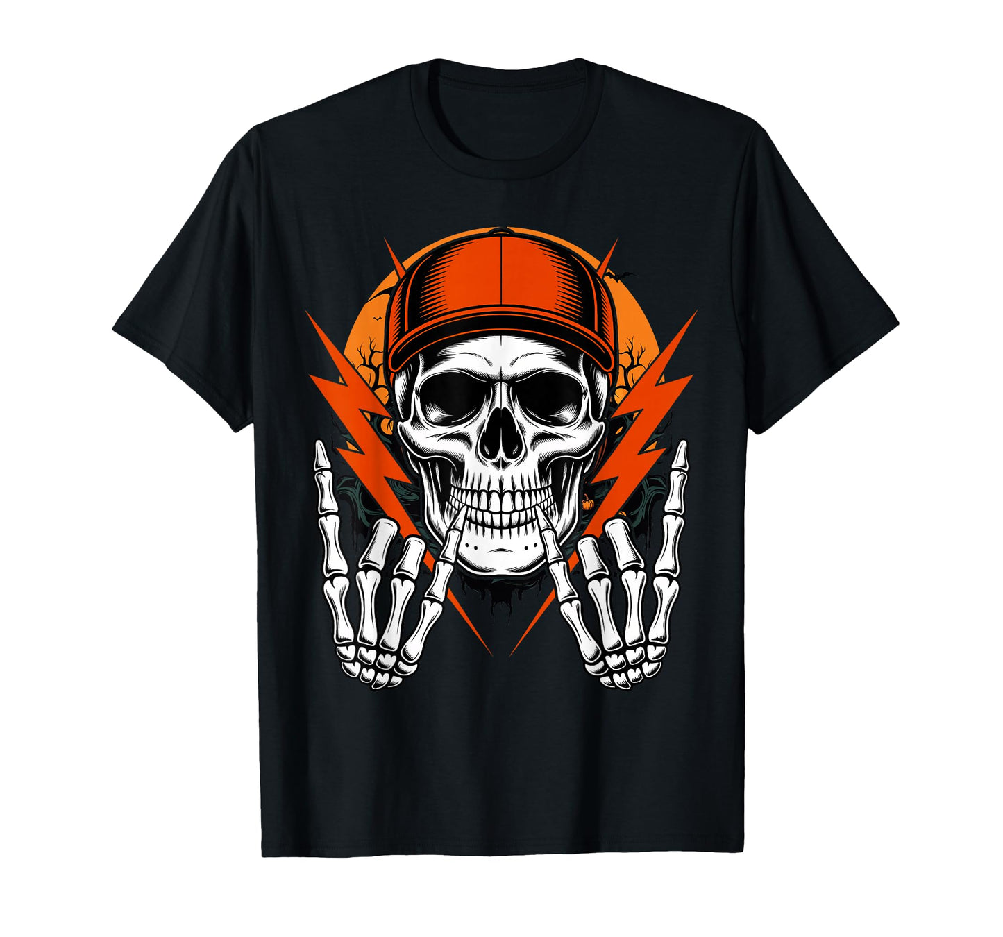 Punk Rocker Halloween Costume Skeleton Cap Skater T-Shirt
