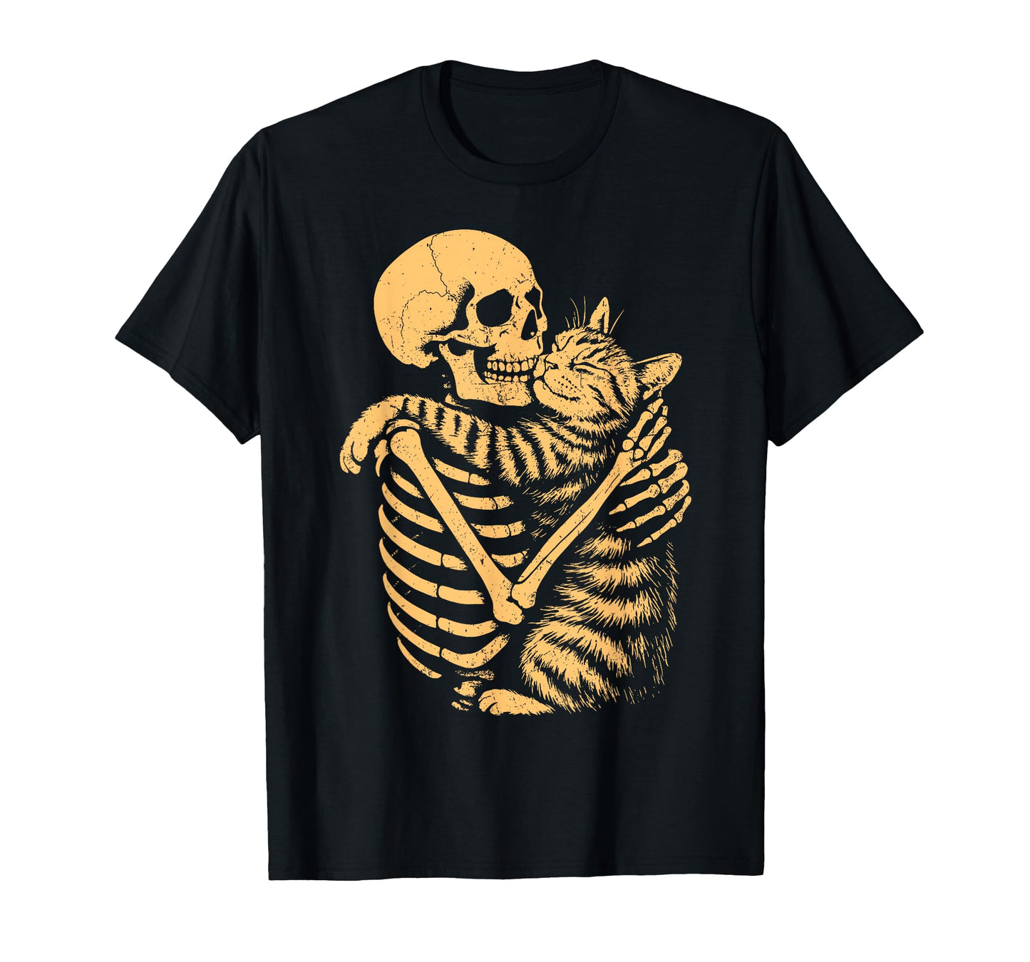 Skeleton Holding Cat Kitten Happy Halloween Costume Day Kids T-Shirt