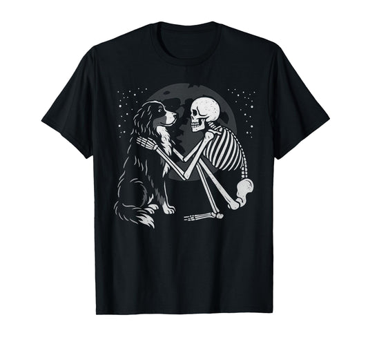 Bernese Mountain Dog Skeleton Moon Halloween Dog Lover T-Shirt