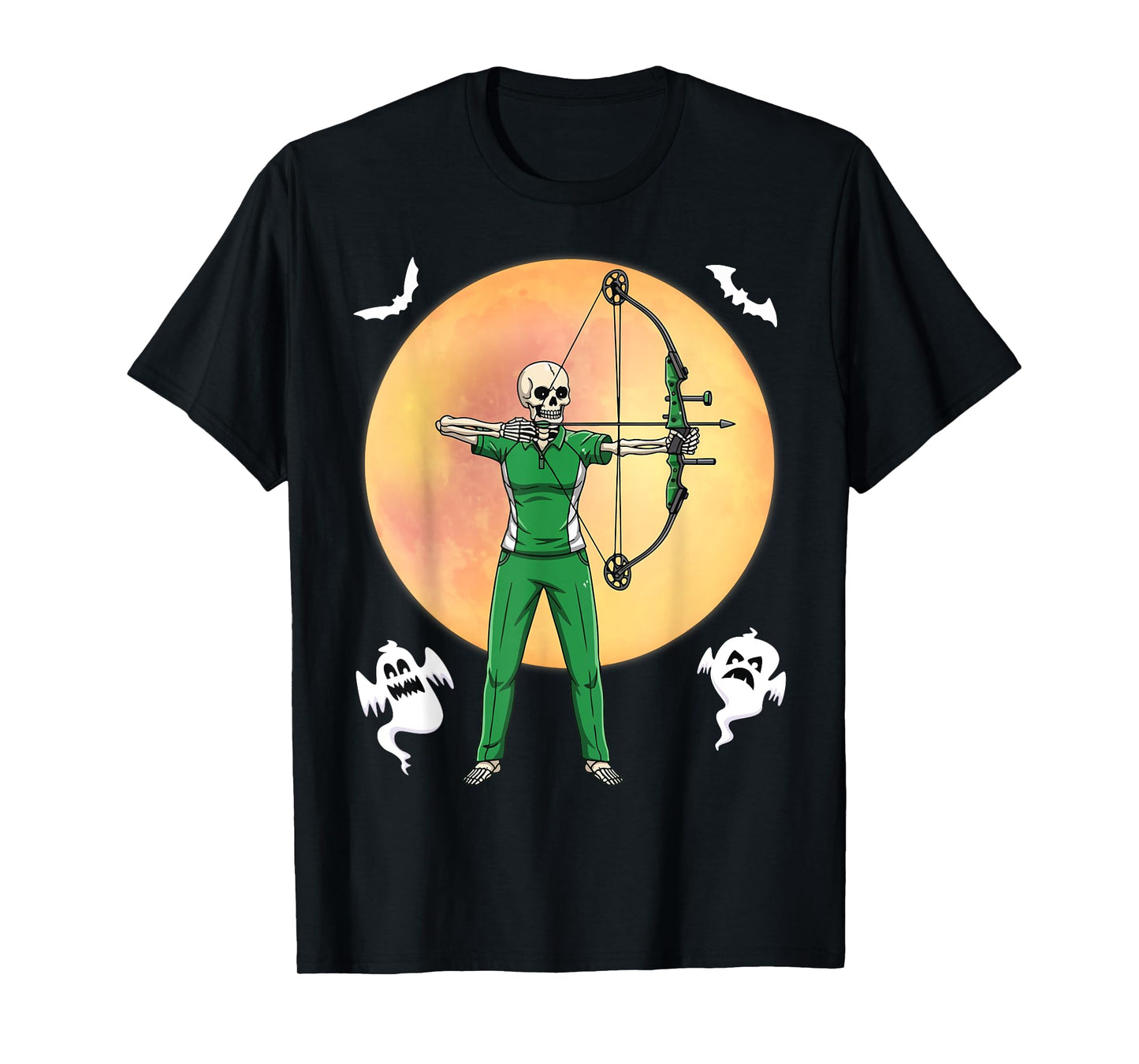 Skeleton Archer Halloween Bow Hunter Full Moon Spooky Style T-Shirt