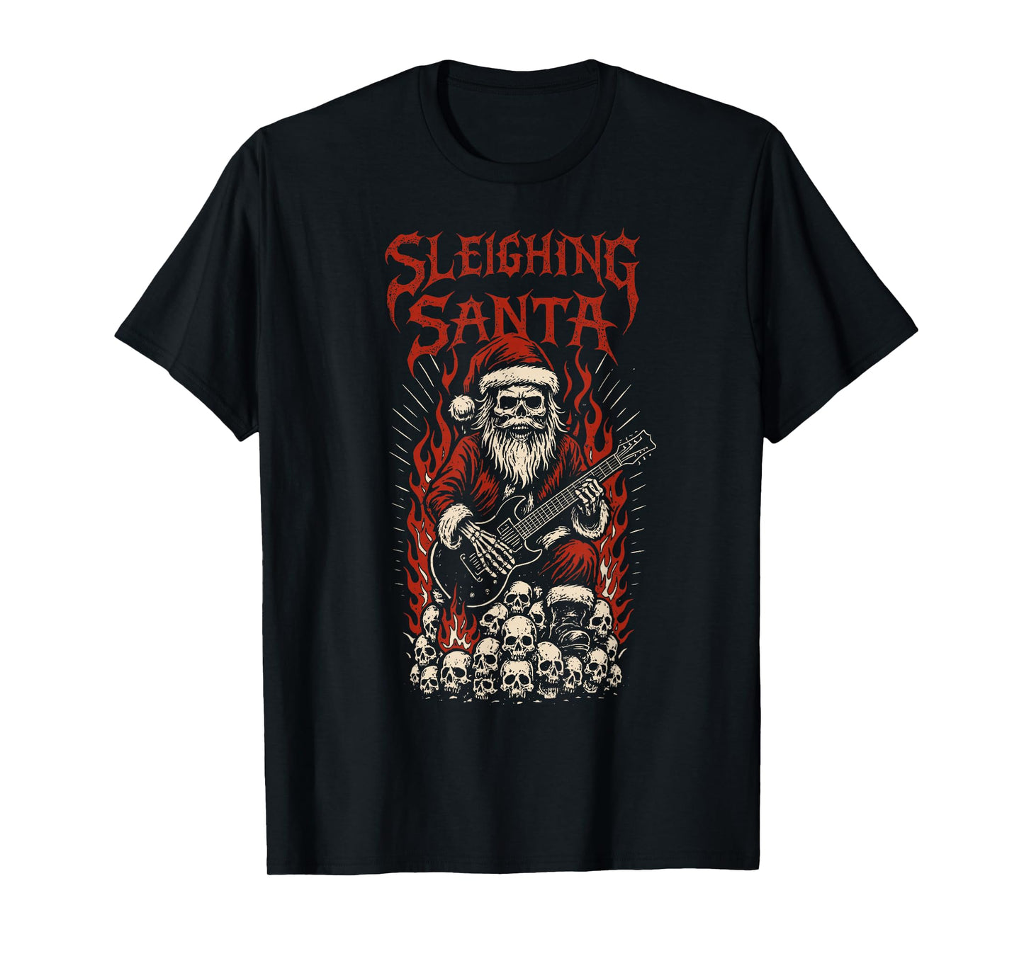 Sleighing Santa Guitarist Gothic Dark Christmas Rebel T-Shirt