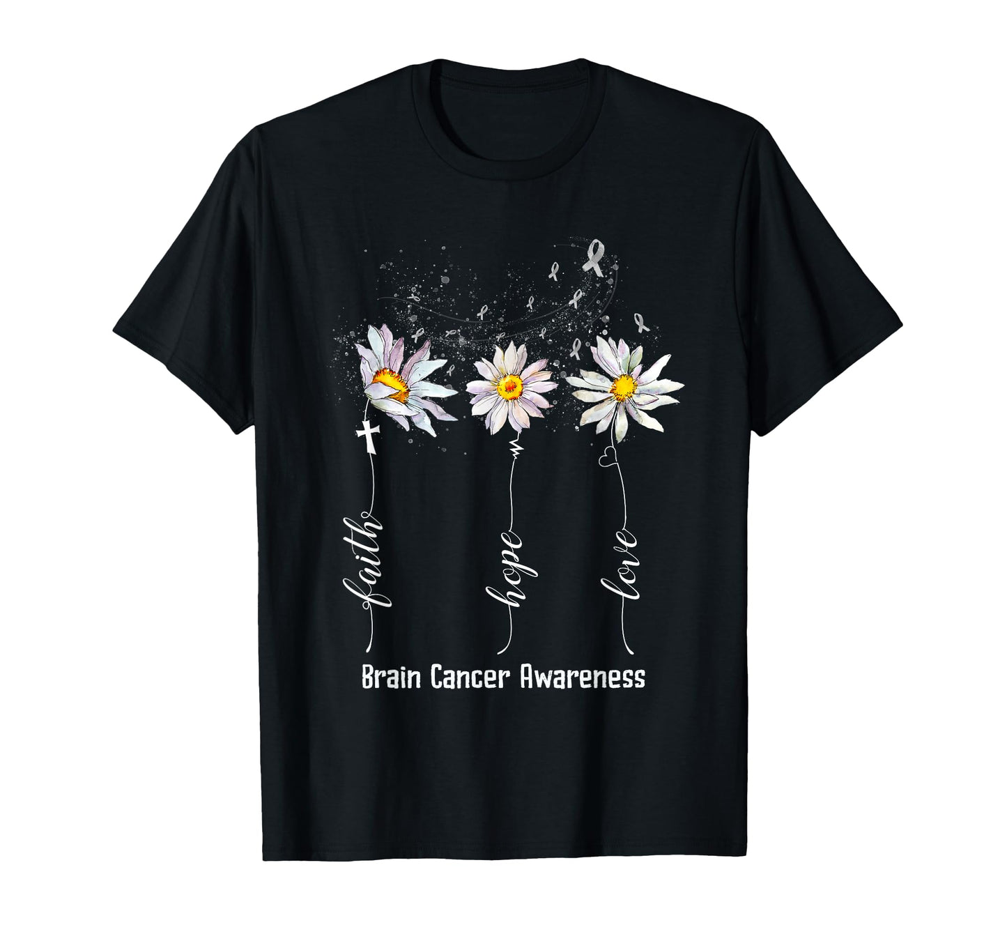 Faith Hope Love Brain Cancer Awareness Shirt Flower Gifts T-Shirt