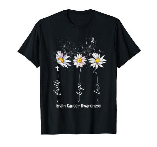 Faith Hope Love Brain Cancer Awareness Shirt Flower Gifts T-Shirt
