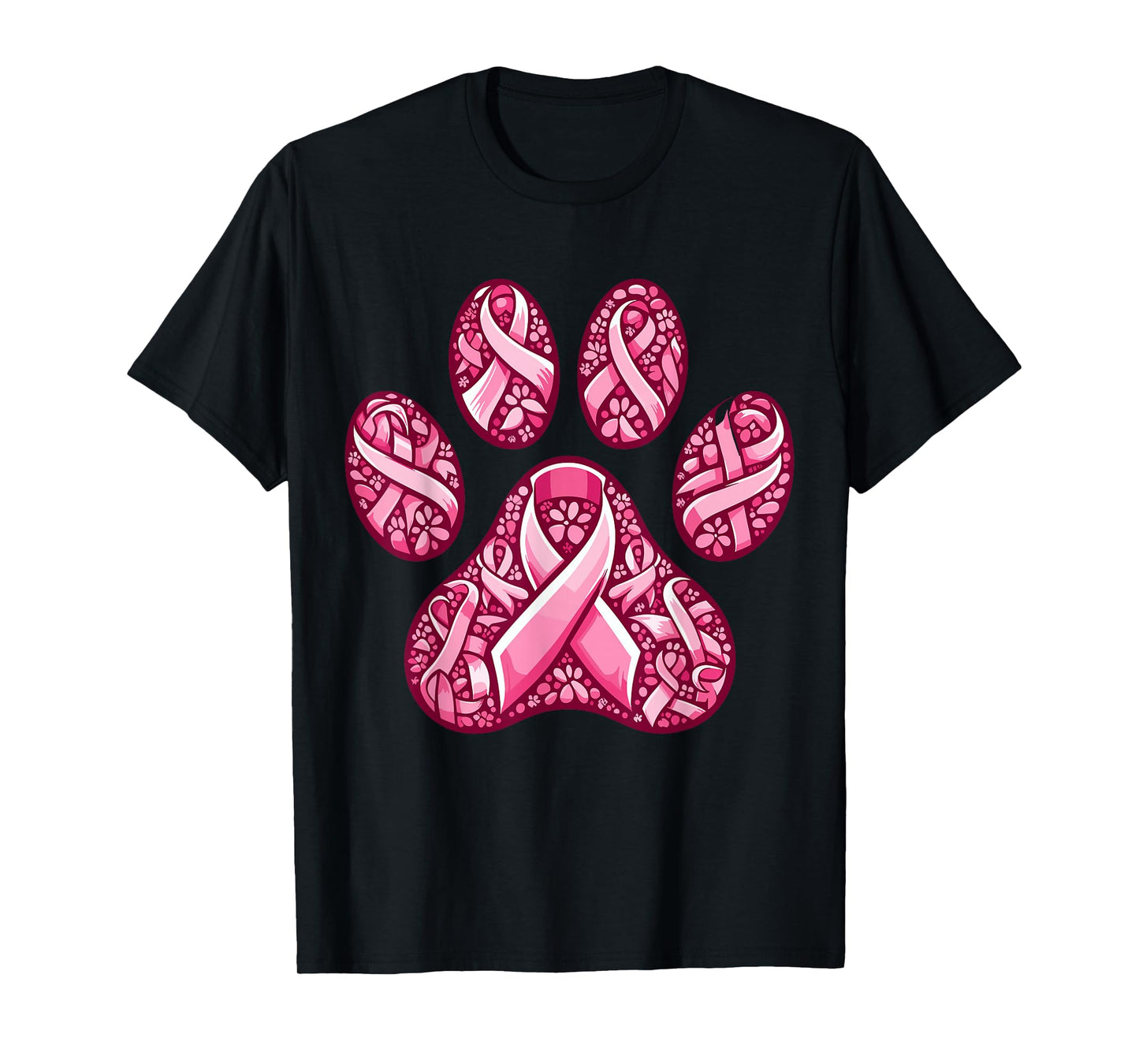 Pink Ribbon Dog Paw Print Breast Cancer Awareness Puppy Love T-Shirt