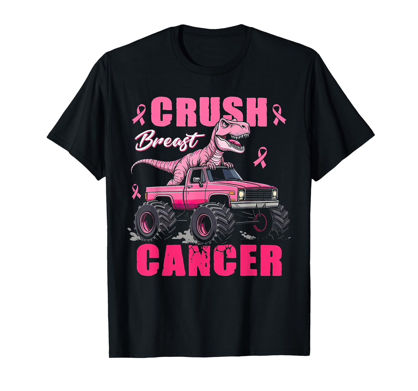 Crush Breast Cancer Dinosaur T Rex Monster Truck Boys Kids T-Shirt