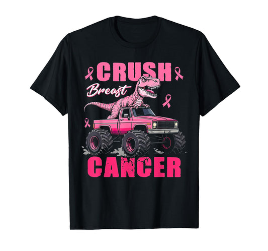 Crush Breast Cancer Dinosaur T Rex Monster Truck Boys Kids T-Shirt