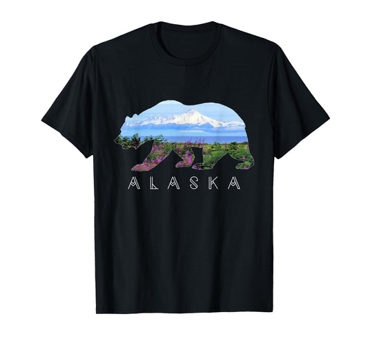 Alaskan Bear with Wildflowers & Mountain Snow T-Shirt