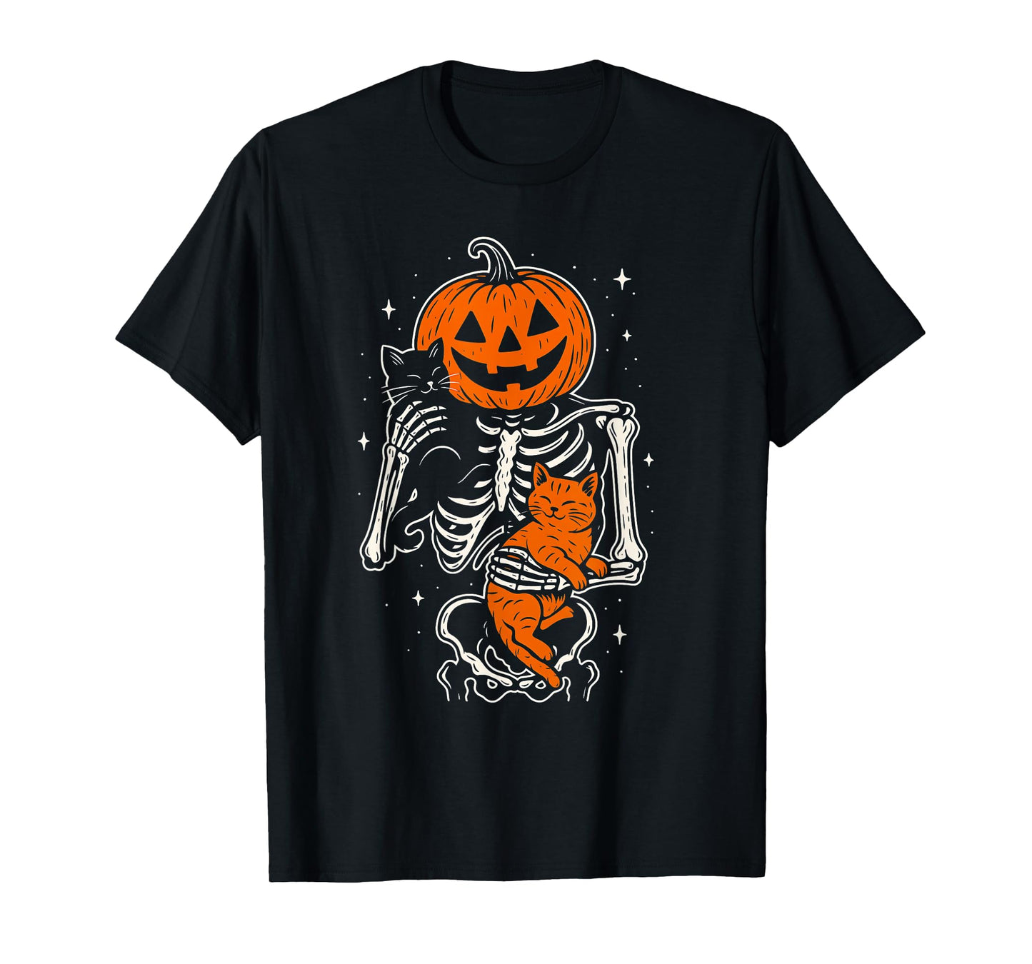 Skeleton Hugging Cat Halloween Pumpkin Cat Lover Cat Mom Dad T-Shirt