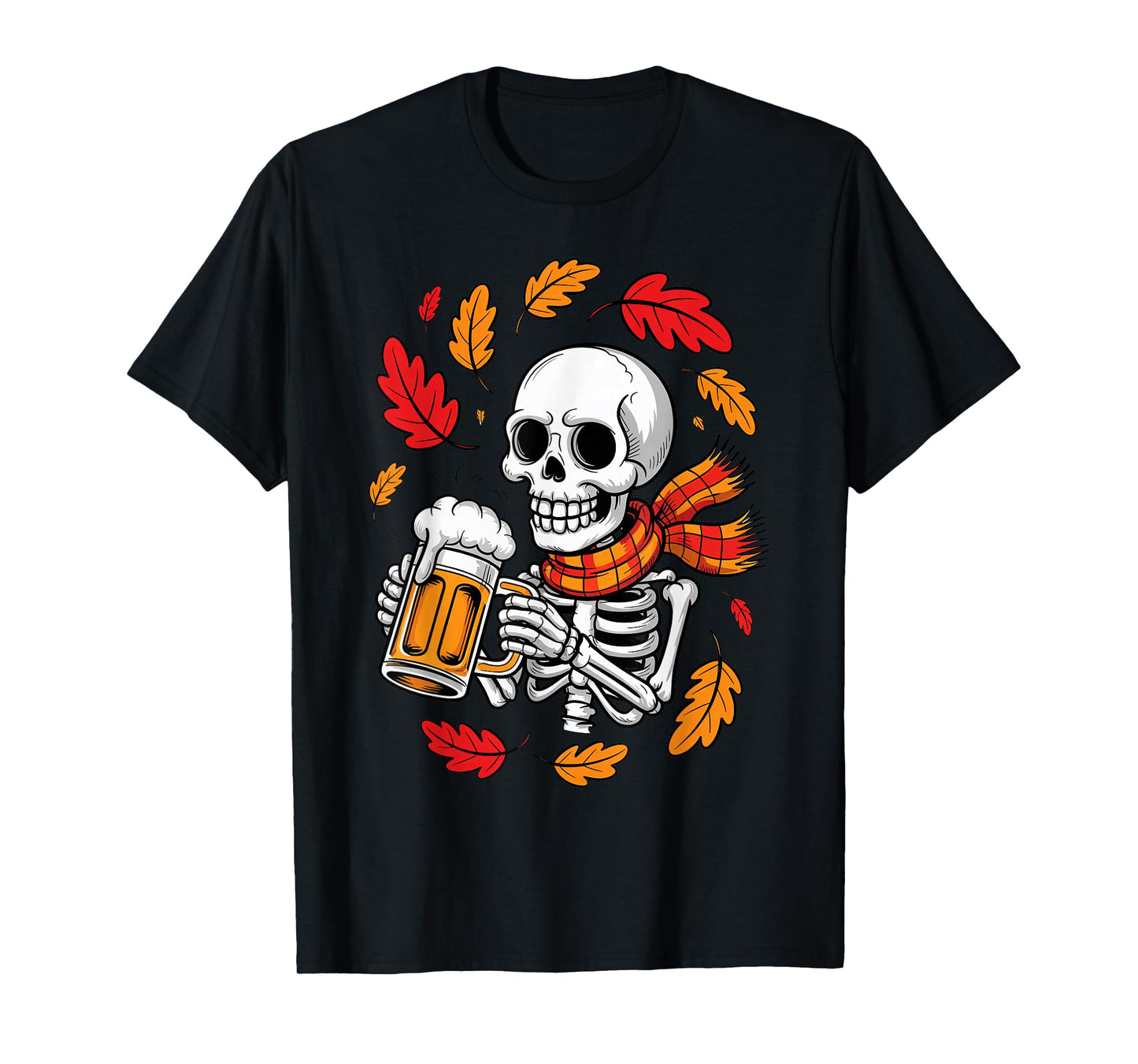 Skeleton Drinking Beer Funny Halloween Autumn Fall Costume T-Shirt