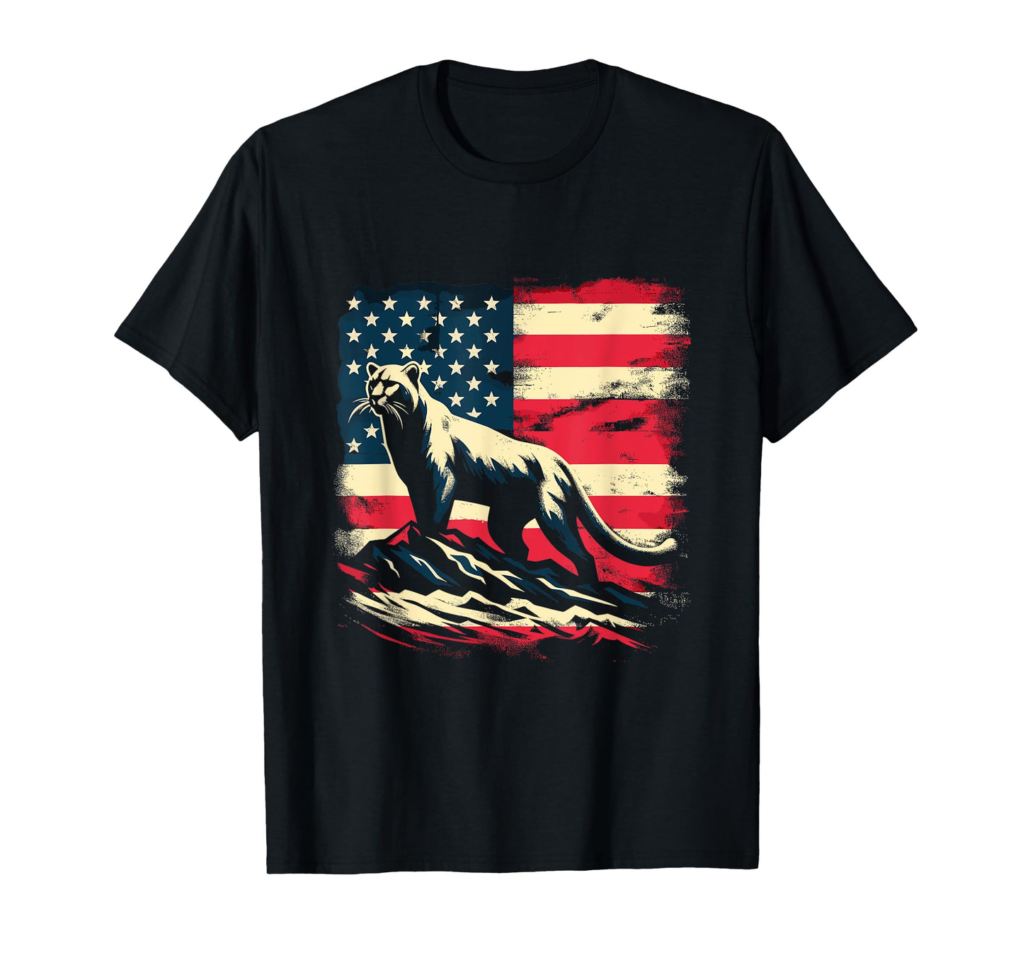 Cougar American Flag - Patriotic USA Mountain Puma Lover T-Shirt for Women Kids Men