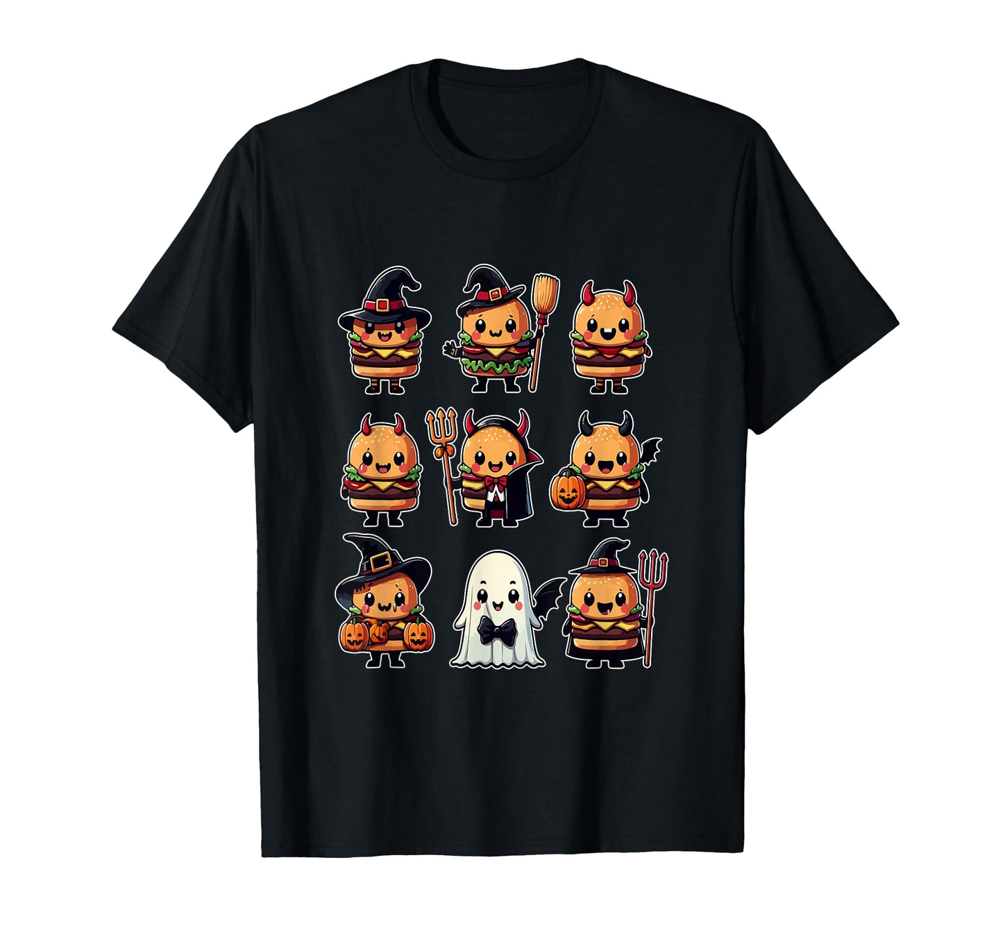 Group Hamburgers Cosplay Witch Boo Ghosts Halloween Food T-Shirt