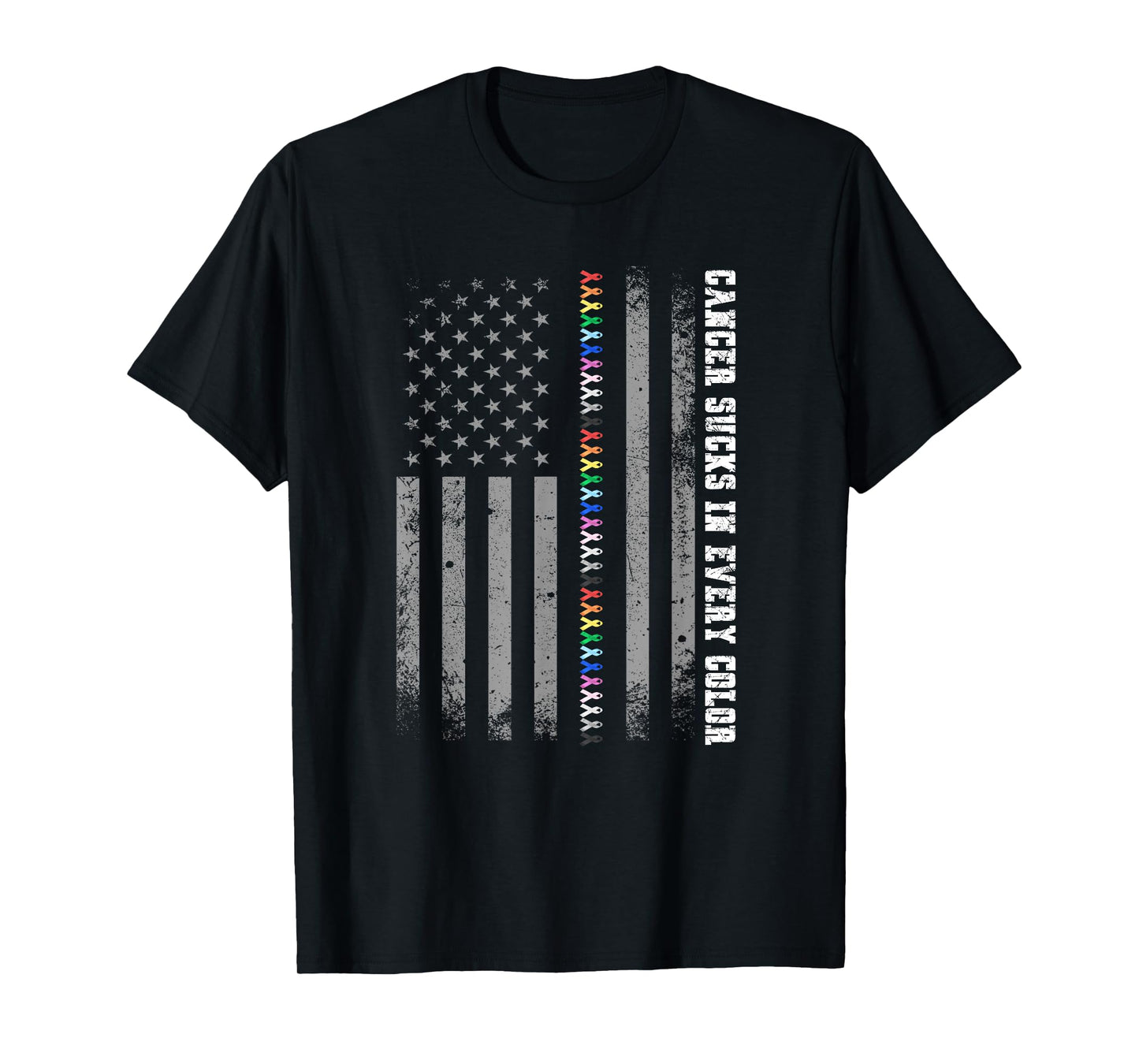 Cancer Sucks In Every Color Fighter American Flag Ribbons T-Shirt