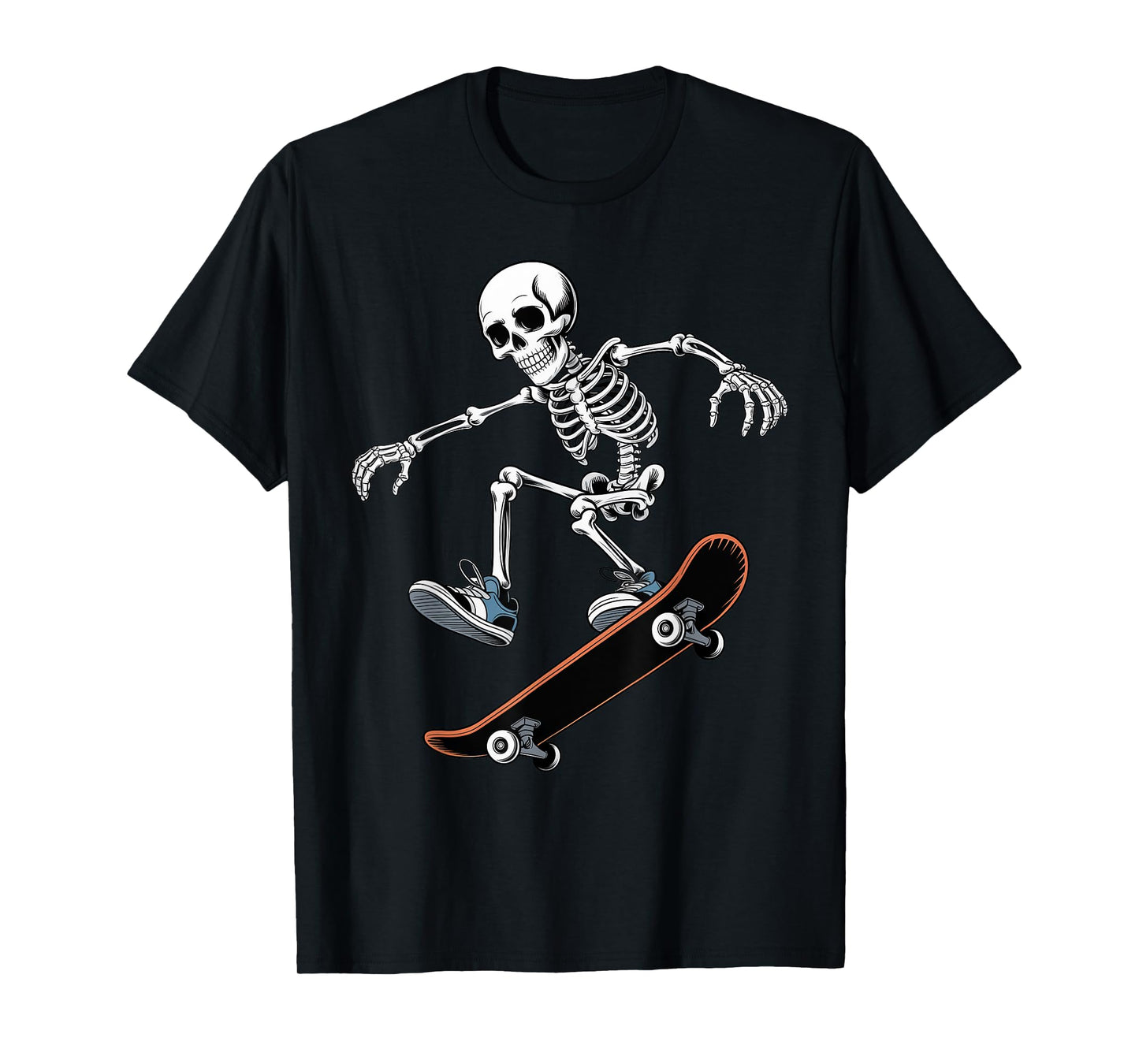 Halloween Creepy Skeleton Skateboarding Spooky Season Funny T-Shirt
