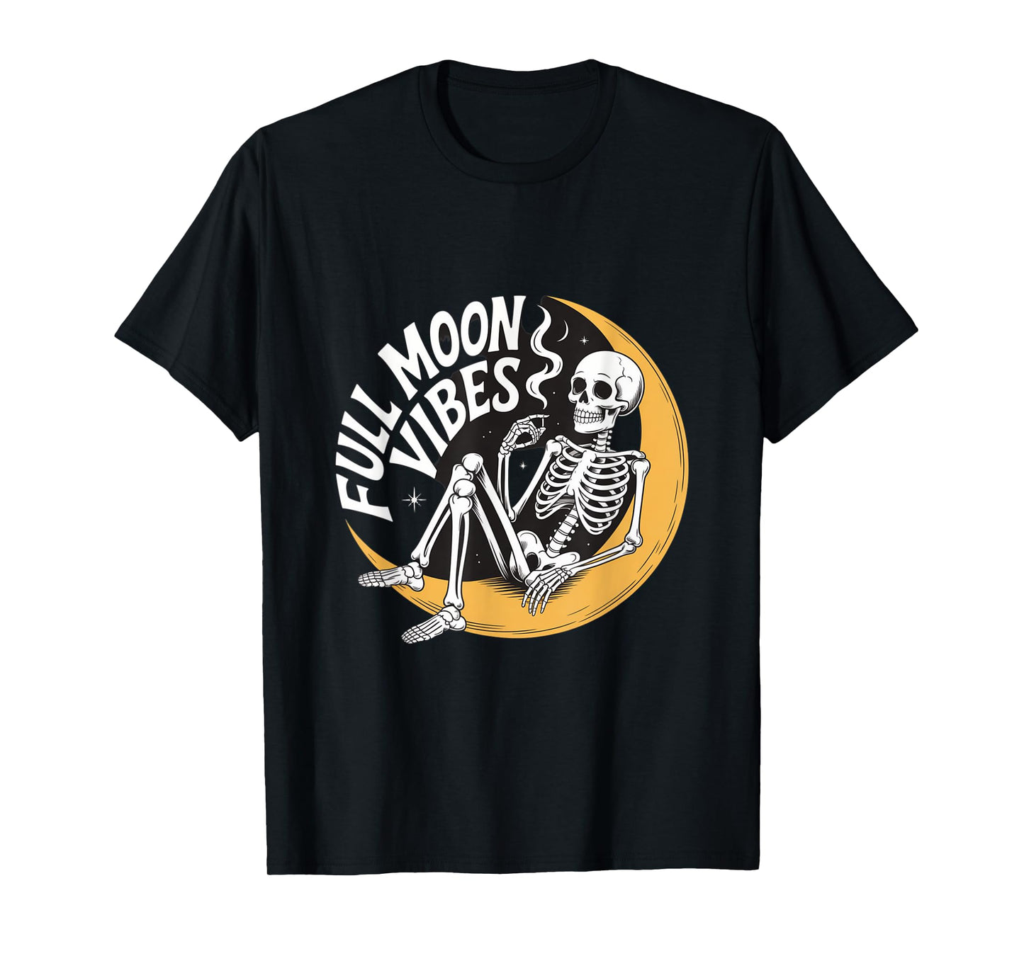 Full Moon Vibes Smoking Skeleton Halloween T-Shirt