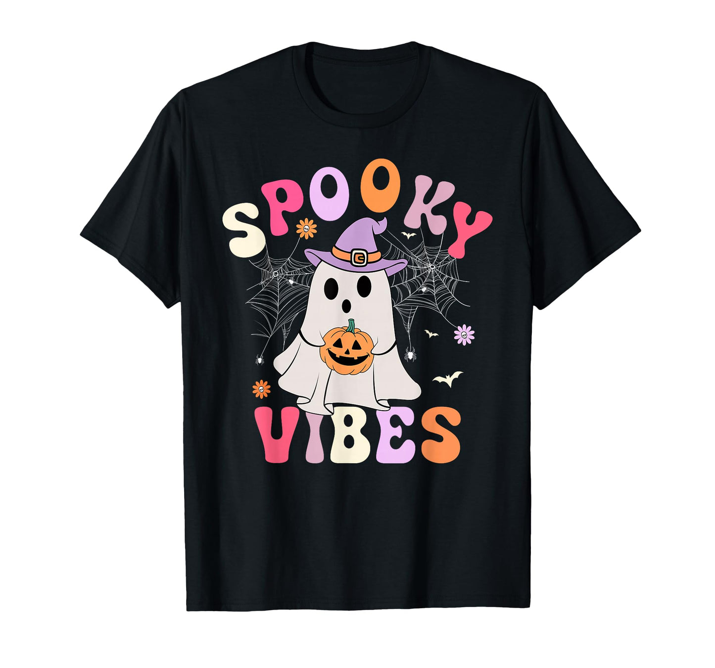 Groovy Halloween Costume Spooky Vibes Pumpkin Boo Ghost T-Shirt