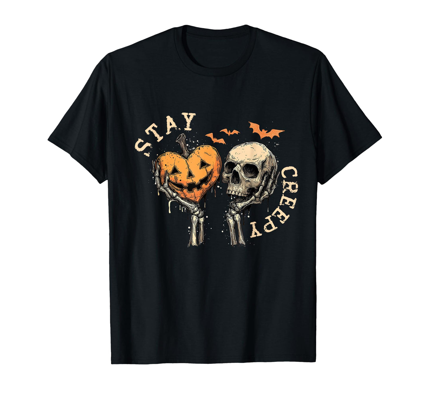 Stay Creepy Dripping Heart Skeleton Hand Skull Halloween T-Shirt