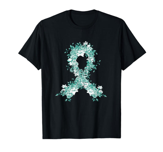 Cancer Survivor Gift Teal Ribbon Ovarian Cancer Awareness T-Shirt